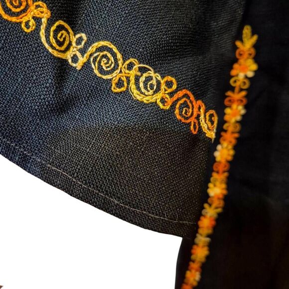 Caftan, Black w Gold & Orange Embroidery Cotton/Poly Textured Tunic Dress NEW w - Picture 4 of 12